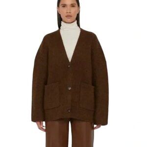 Oak & Fort Brown Ribbed Heavy V-Neck Cardigan